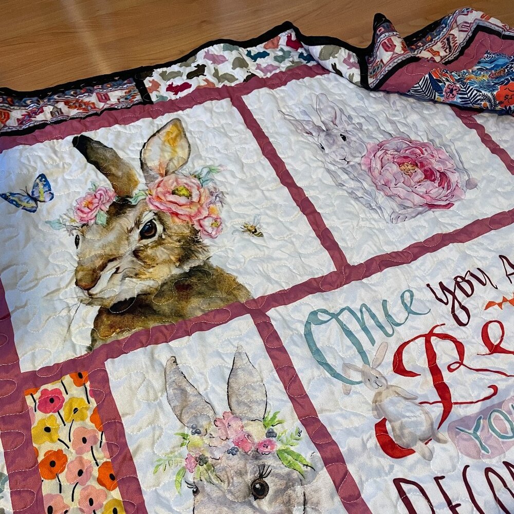 Handmade Quilt Patchwork Blanket, The Velveteen Rabbbit - Easter / Baby Shower - Picture 1 of 16